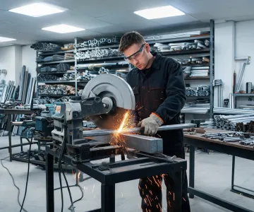 Saw operator cutting steel bar