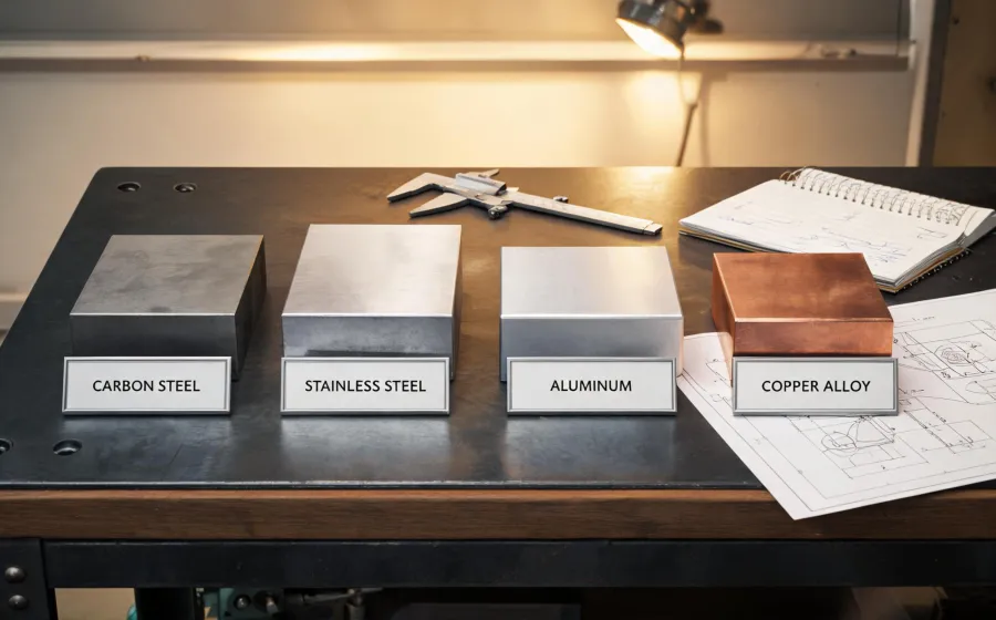 Material guide desk with steel stainless aluminum and copper samples